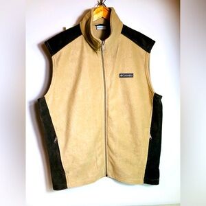 Columbia Vest Men's Size L  Tan And Gray  Fleece Full Zip Outdoor Sleeveless